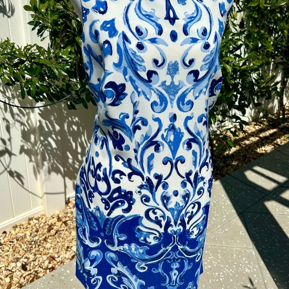 💙🤍”Lauren” Blue/White Midi Sleeveless Paisley Design Lined Dress Size 16💙🤍 - Picture 3 of 9
